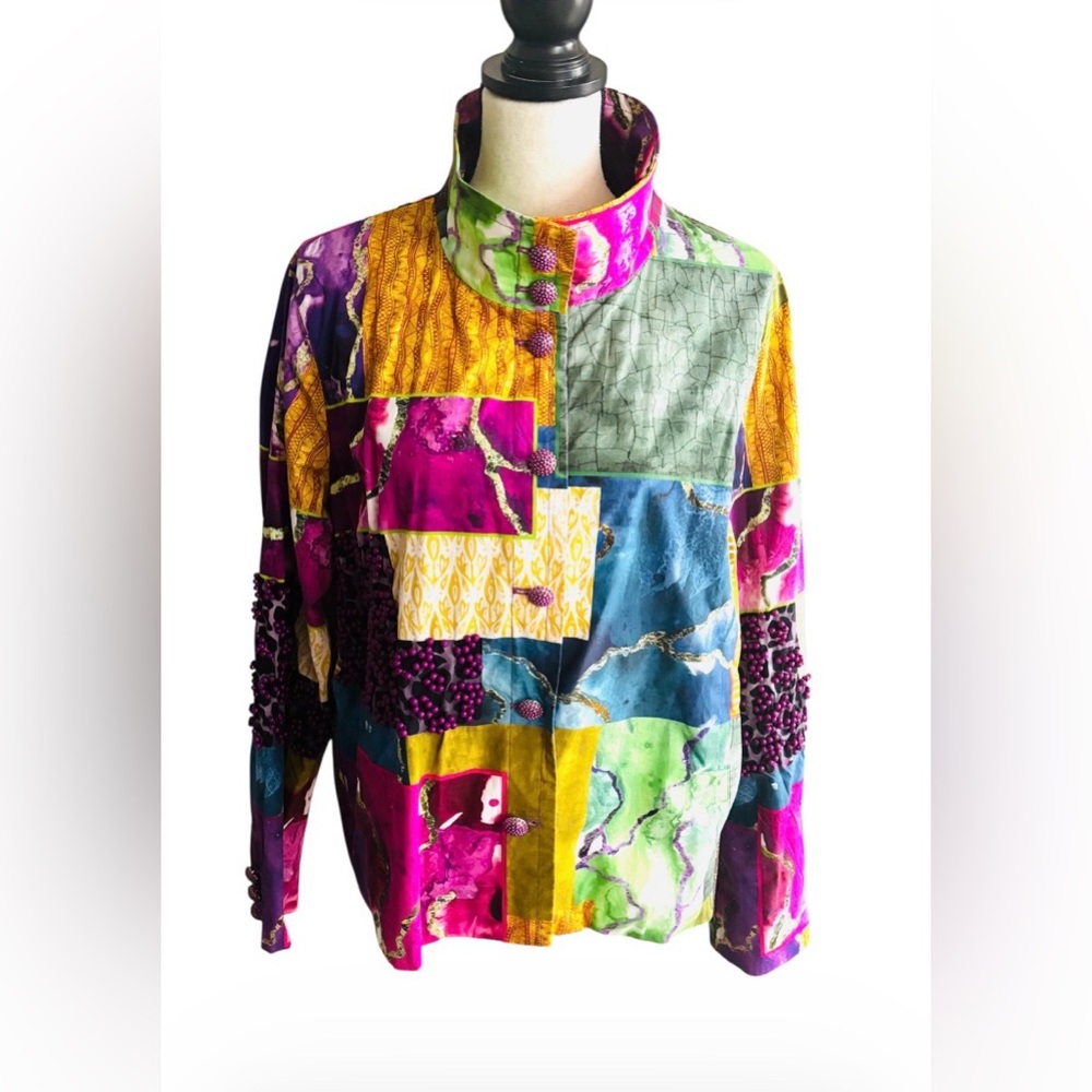 Sassy Jones Nina Safari Patchwork Beaded Blazer